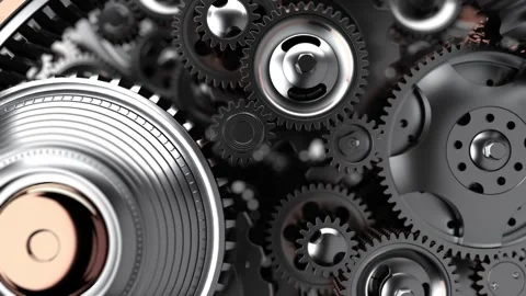 Animated mechanical gears intertwine, demonstrating the principles of teamw.. Stock Footage 267079872