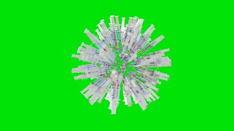 Animated medical concept rotating sphere studded with disposable syringes on a g Stock Footage 312204032