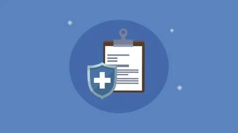 Animated medical insurance document with shield protection on blue backgrou.. Stock Footage 334537797