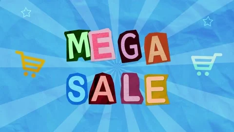 Animated Mega Sale Ransom Note paper cut with retro orange background Stock Footage 197119862