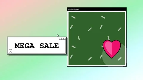 Animated Mega Sale window with heart icon in 4K Video stock 346159045