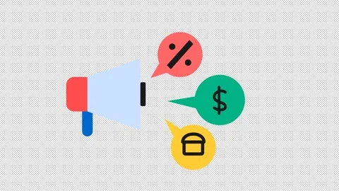 Animated Megaphone with Floating Discount and Shopping Icons Video stock 343183611