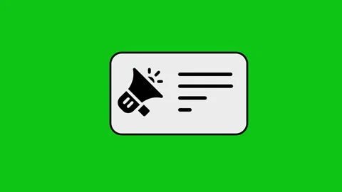Animated megaphone icon and text message appearing on green screen background Stock Footage 346496853