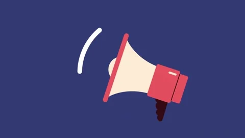 Animated megaphone icon broadcasting sound waves on a dark blue background. Stock Footage 338987247