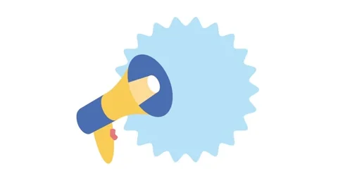 Animated megaphone icon with light blue speech bubble on white background f.. Vídeo Stock 338879185