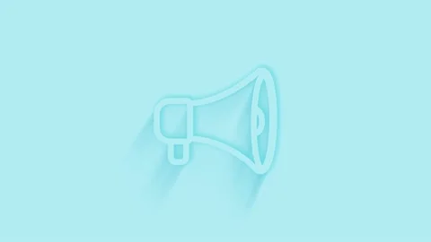 Animated megaphone icon with shadow on blue background. Neumorphism minimal Stock Footage 159829087