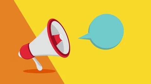 Animated megaphone icon with speech bubble floating on a vibrant colorful b.. Stock-Footage 339072280