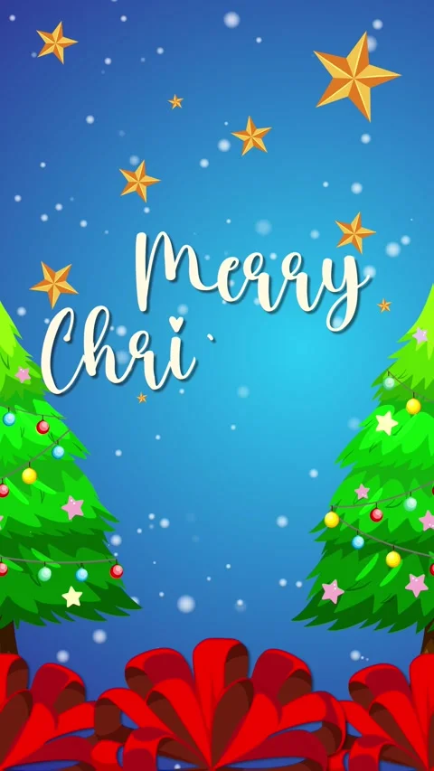 Animated Merry Christmas Greeting With Falling Snow and Stars Stock Footage 314488807