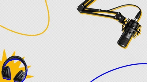 Animated Microphone and Headphones with Dynamic Lines on Black Background Vidéo 331320023