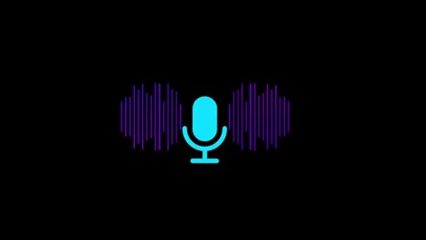 Animated microphone with pulsing sound wave equalizer, digital audio record.. Video stock 333829889