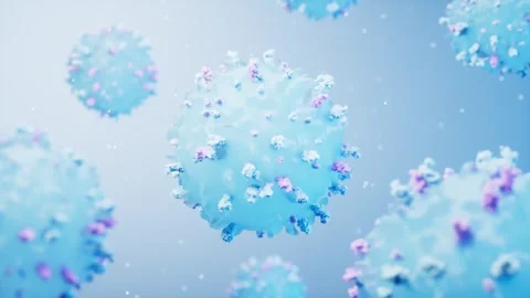 Animated microscopic view of blue coronavirus particles floating in blue ba.. Vídeos de archivo 332230512