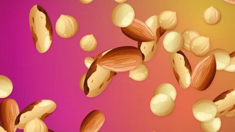 Animated Mixed Nuts Falling Against a Vibrant Pink and Yellow Gradient Stock Footage 343819267