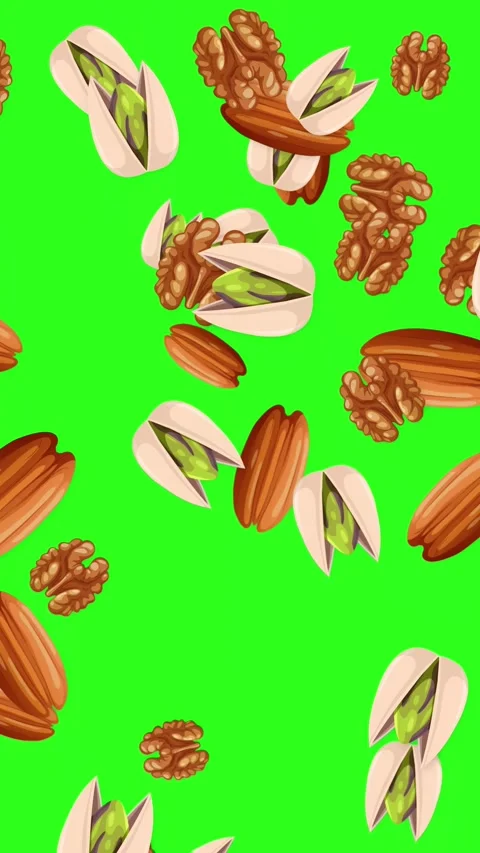 Animated Mixed Nuts Falling Against a Green Screen Background Stock Footage 344717756