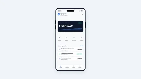 Animated mobile banking app splash screen and dashboard interface. 4K Stock Footage 345495348