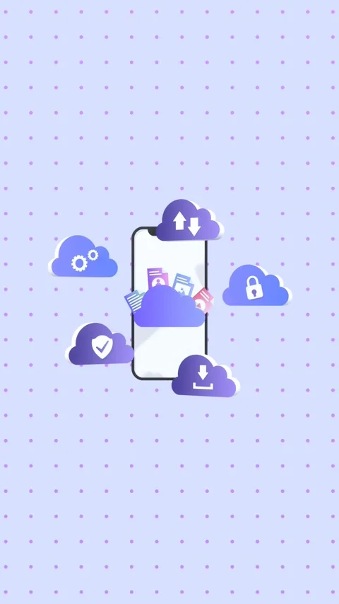Animated Mobile Phone With Cloud Computing Icons In Vertical Video Format. Stock Footage 310977371