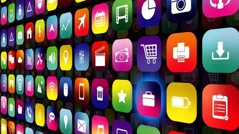 Animated Mobile Smart Phone Screen of Apps Icon Graphics Stock Footage 102604681