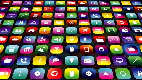 Animated Mobile Smart Phone Screen of Apps Icon Graphics Stock Footage 102604685