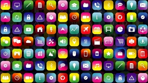 Animated Mobile Smart Phone Screen of Apps Icon Graphics Stock Footage 102604712