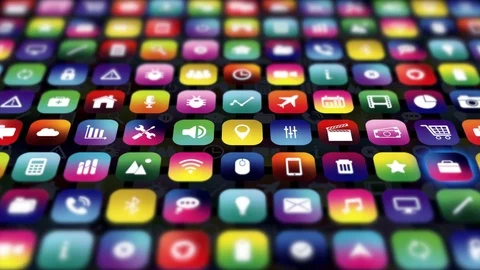 Animated Mobile Smart Phone Screen of Apps Icon Graphics Stock Footage 102604736
