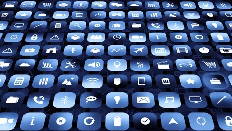 Animated Mobile Smart Phone Screen of Apps Icon Graphics Stock Footage 102604759