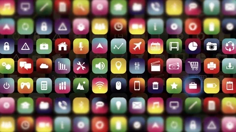 Animated Mobile Smart Phone Screen of Apps Icon Graphics Stock Footage 102604774