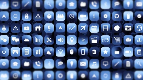 Animated Mobile Smart Phone Screen of Apps Icon Graphics Stock Footage 102604802