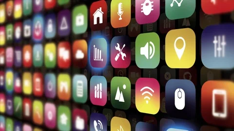 Animated Mobile Smart Phone Screen of Apps Icon Graphics Vídeo Stock 102604812