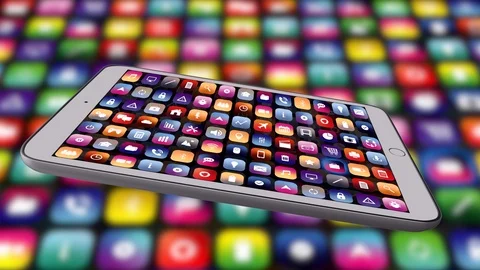 Animated Mobile Smart Phone Screen of Apps Icon Graphics Stock Footage 102604868