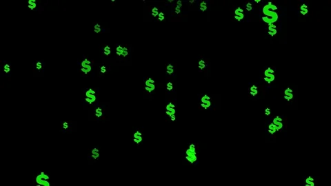 Animated money rain with falling dollar signs on black backdrop Stock Footage 340538052