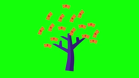Animated Money Tree with Falling Banknotes on Green Screen Video stock 331050113