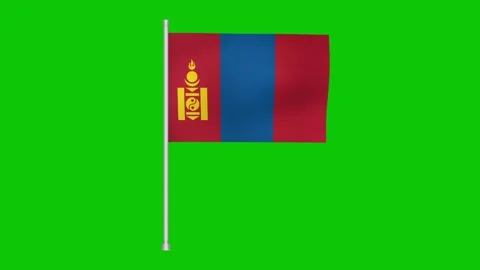 Animated mongolian flag waving gently on a flagpole against a bright green Stock Footage 317542707