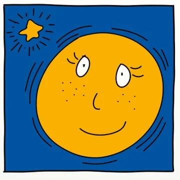An animated moon  ,stylized comic book style humorist drawings Stock Illustration