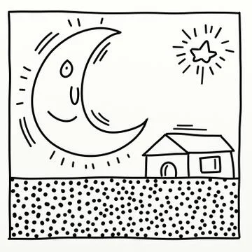 An animated moon  ,stylized comic book style humorist drawings Stock Illustration
