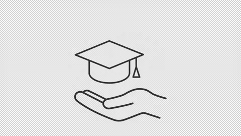Animated mortarboard on hand line icon Stock Footage 335745068