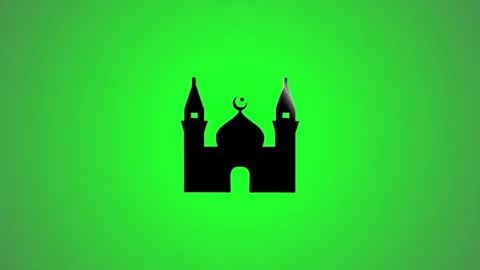 Animated mosque silhouette on green screen background with 3d rotating move.. Stock Footage 346491275