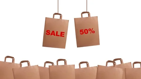 Animated motion graphic craft paper bag, sale concept, shop Vidéo 109347283