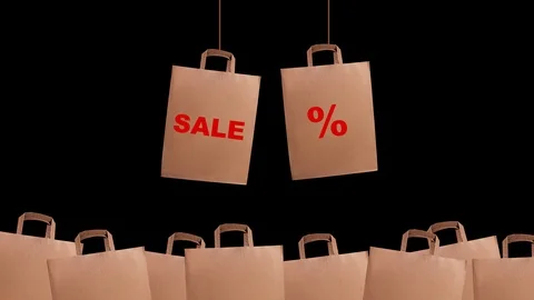 Animated motion graphic craft paper bag, sale concept, shop Stock Footage 109347292