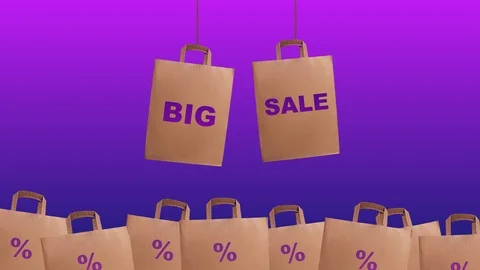 Animated motion graphic craft paper bag, sale concept, shop Vidéo 109347320