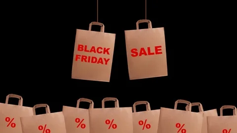 Animated motion graphic craft paper bag, Black Friday ale concept, shop Stock Footage 109347336