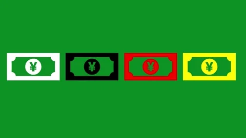 Animated motion graphic of different colored Japanese yen currency, dynamic.. Stock Footage 346499086