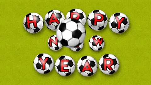 Animated motion graphic happy new year text on football rolling Stock Footage 143699706