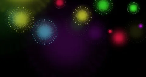 Animated motion graphic of multicolored fireworks on black background. for .. Stock Footage 253058500