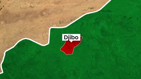 Animated motion graphics map highlighting Djibo location video footage clip Stock Footage 343385455