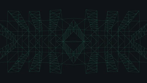 Animated motion graphics wire frame cube lattice rotation morphing effect Stock Footage 94759979