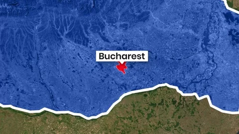 Animated motion map footage highlighting the Bucharest location within Romania 動画素材 342103095