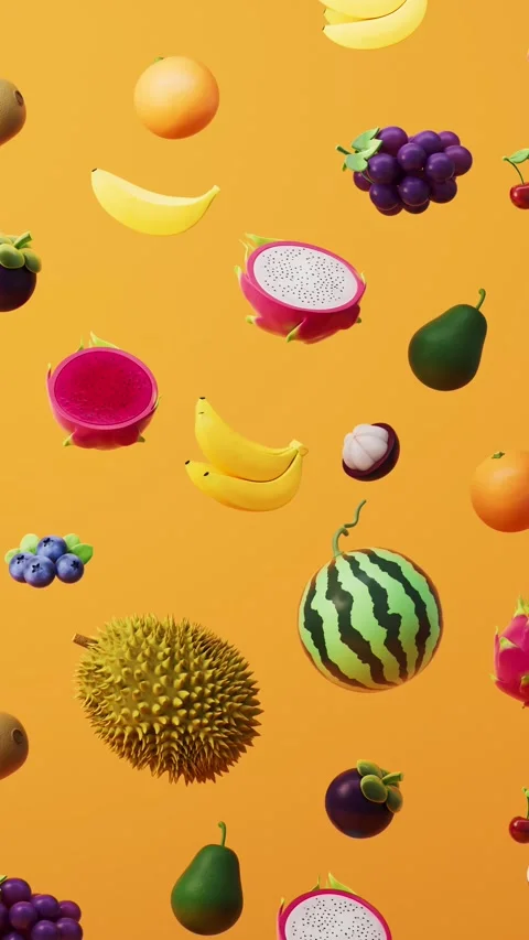 Animated motion of various colorful tropical fruits floating and rotating a.. Stock Footage 332227740