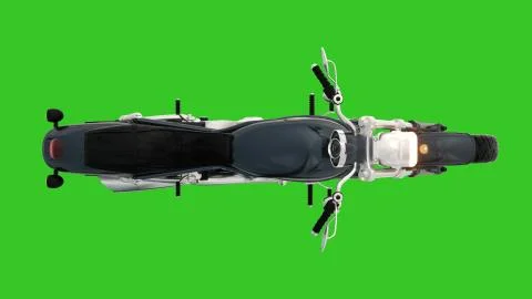 Animated Motorcycle on chroma key background. Top view. 3d rendering Stock Illustration