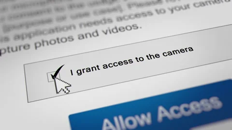Animated Mouse Cursor Clicking Accept Grant to Camera Checkbox Stock Footage 246905040