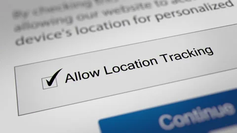 Animated Mouse Cursor Clicking "Allow location tracking" Checkbox Stock Footage 243736826