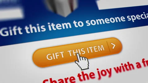 Animated Mouse Cursor Clicking  Gift This Item Button on Website Stock Footage 251013373
